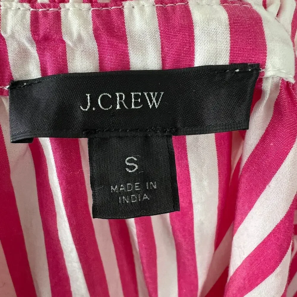 J. Crew Pink White Striped Cotton Smocked-Cuff Women's Popover Top Size S